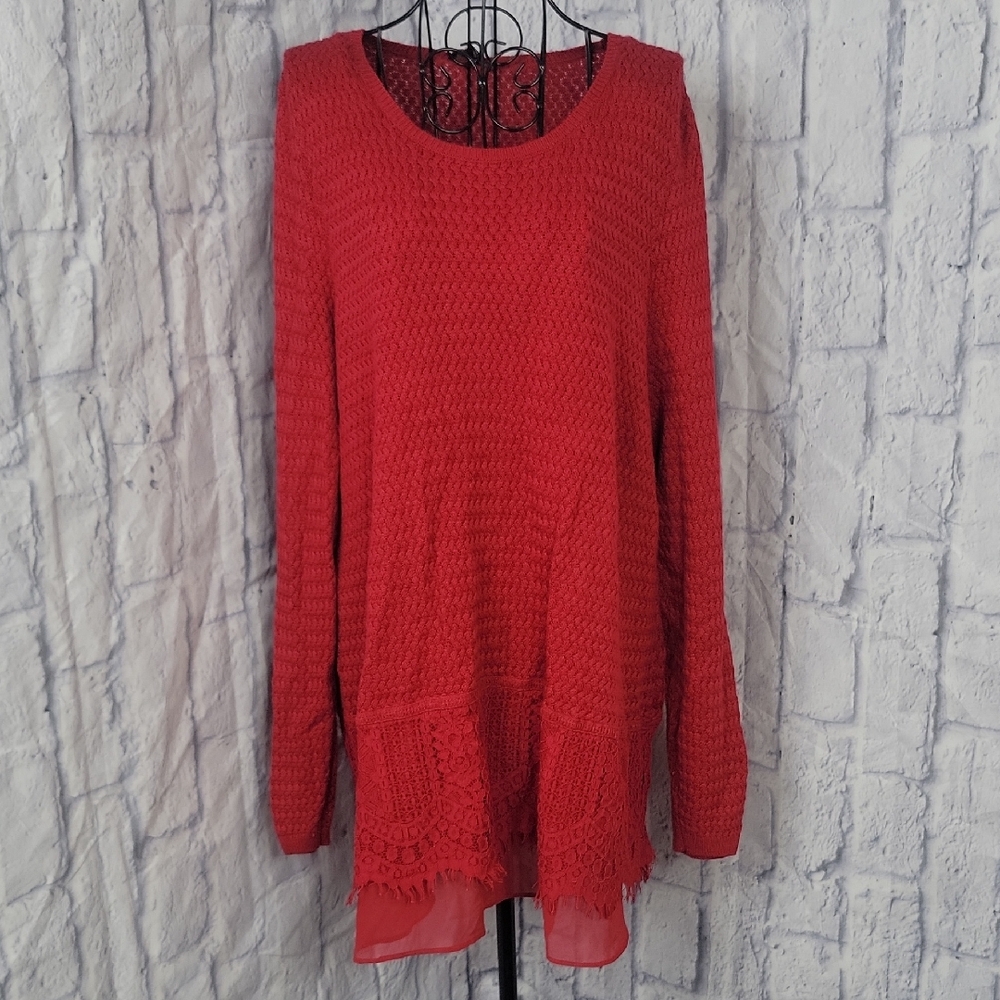 Lucky Brand Red‎ Crew Neck Sweater Size 2X